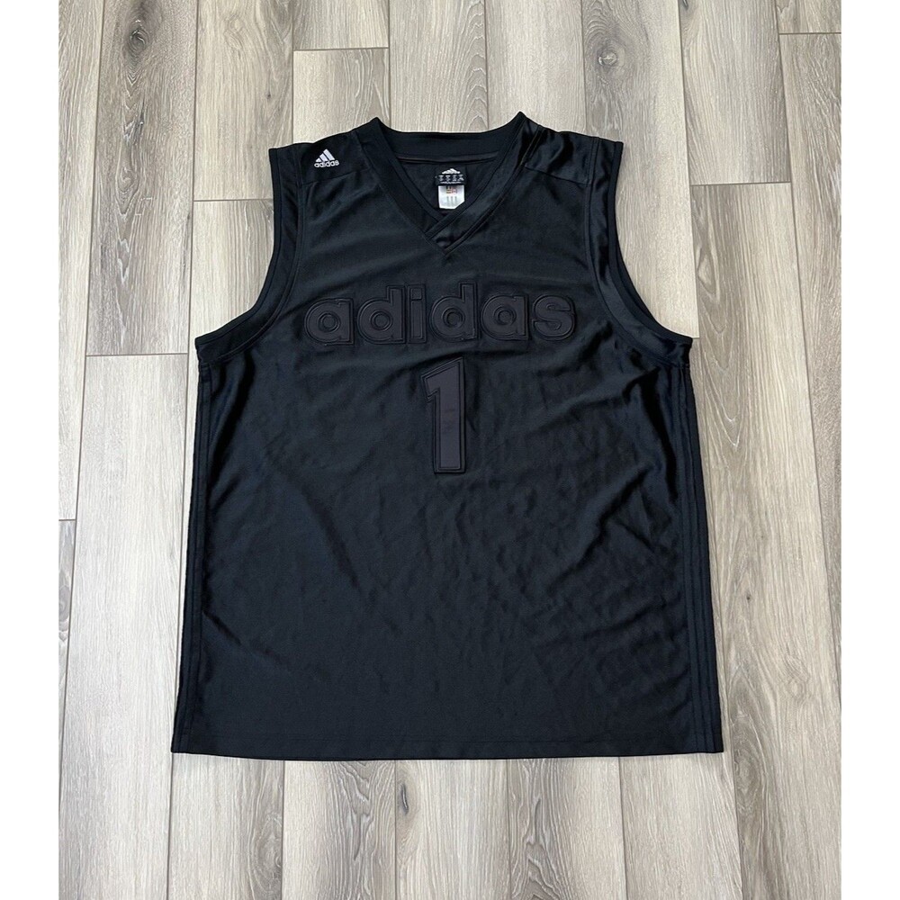 Vintage Adidas Black Stitched Basketball Jersey #1 Mens Size XL Sleeveless Gym